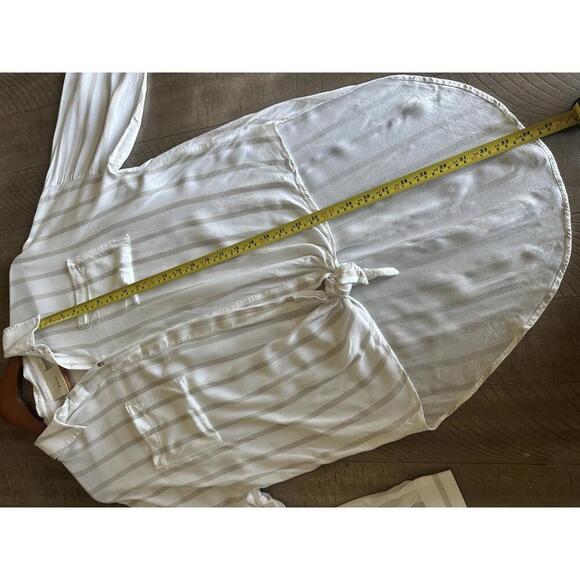 Maeve Anthropologie Sandbridge Striped Tie Front Button Down Tunic Blouse Medium - Picture 10 of 13